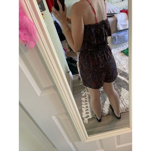 Gianni Bini Shorts Romper navy blue maroon paisley One Piece Womens Sm made USA‎ - Picture 6 of 8